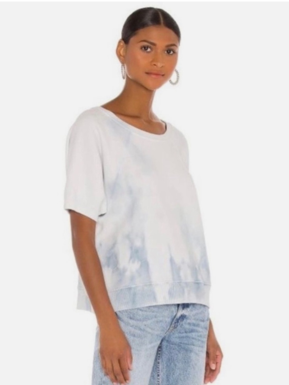 Nili Lotan Ciara Sweatshirt Sky Blue White Tie Dye Size S